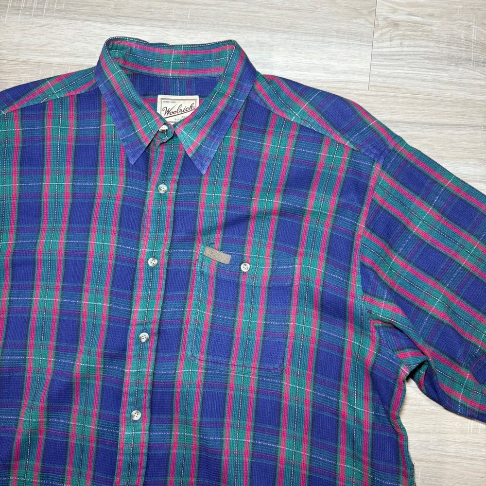 Vintage Woolrich Plaid Flannel Shirt Multicolor Mens XL Short Sleeve Pocket